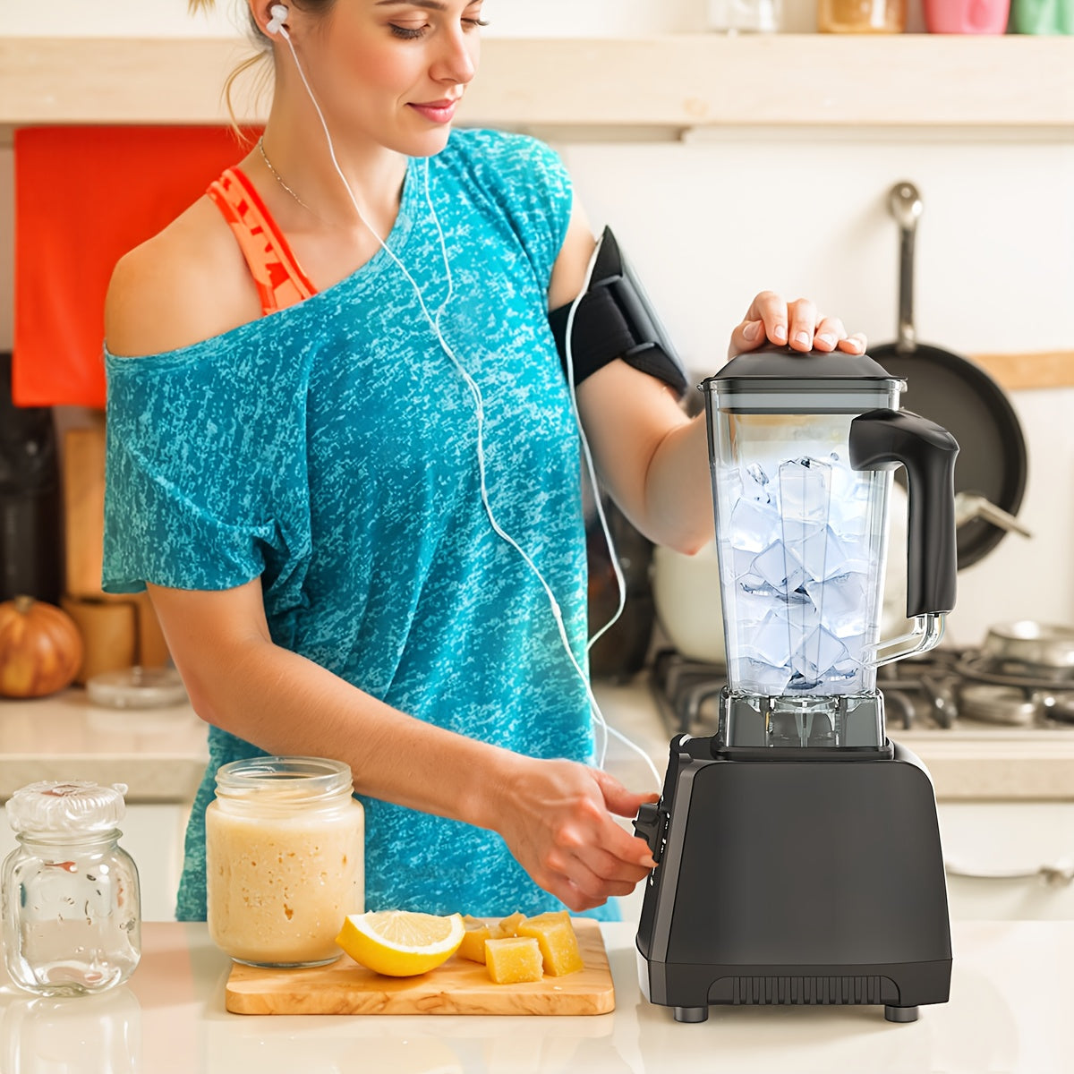 Professional Food Processor Blender, Smoothies Blender, Max.2400W Sorbet Blender And Grinder Combo 25000RPM Powerful Blenders Kitchen 68Oz 2 Containers Countertop Blenders Ice, Grinding, Milk Shake, Ice Slushie, Juice, Shake