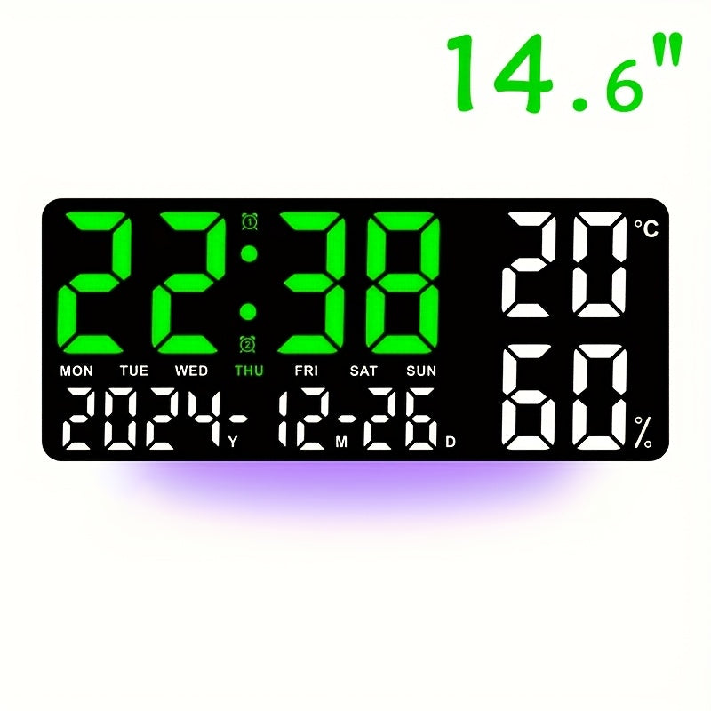 14.6"/9.5" LED Digital Alarm Clock - Large Display Desk & Wall Clock with Date, Week, Temp, Auto Brightness Dimmer, Remote Controll, Modern Clock for Home & Office Decor, Great Father's Day Gift for Dad, Seniors & Elderly