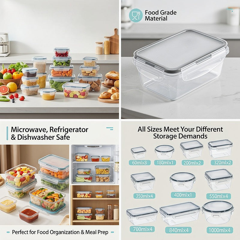48/24pcs Food Storage Container Set, Fresh-Keeping Boxes, Easy-to-Secure Lids -  Airtight Plastic Containers, Suitable For Pantry, Travel, Outdoor Picnics, Kitchen Organization, Comes With Labels And Marker, (24/12Lids + 24/12Containers)