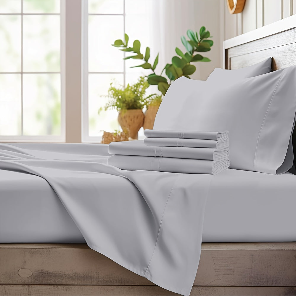 4pcs Bamboo Cooling Bedding - Cooling Bamboo Fiber Fitted Sheet Set, Extra Deep Bamboo Sheet Set- Suitable For Hot Sleepers, Kids, Children Pillowcases, Flat Sheet And Fitted Sheet - A Perfect Gift For Family, Queen And King Sizes, Next Day Delivery