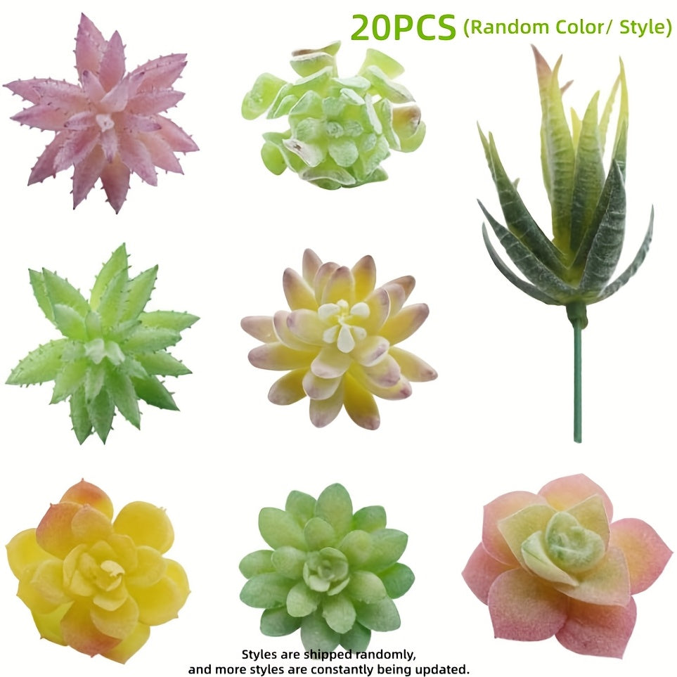 20pcs Random Style: Pattern/Color Artificial Succulents Unpotted Echeveria Picks Succulent Plants Mixed Bulk Assorted Faux Succulent Large Green Stems for Home Indoor Garden Decoration