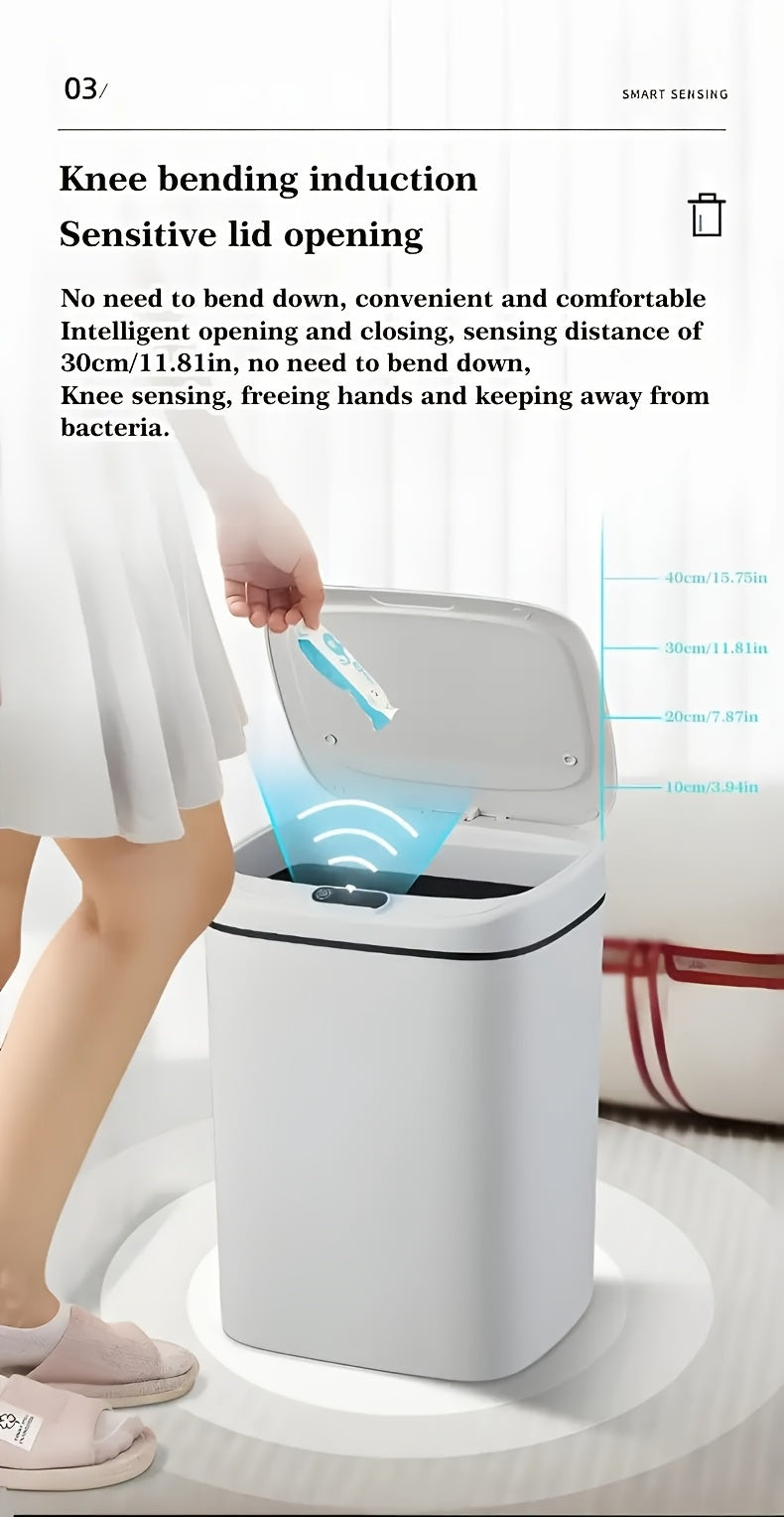 1pc Bathroom Motion-Sensing Smart Trash Can, Smart Trash Can, Lidded Touchless Trash Can, Minimalist Style, Suitable For Home, Kitchen, Office, Bathroom, Outdoor Use, Kitchen Waste Solution