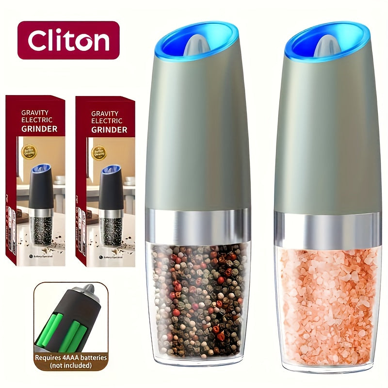 1pc/2pcs Electric Salt and Pepper Grinder Set with LED Lights - Large Capacity, Gravity-Driven Mechanism, Multi-Color Options (Red/)