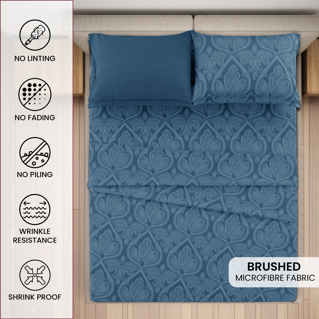 Paisley Microfiber Sheet Set, Soft 100% Polyester Bedding with 16-Inch Deep Pocket Fitted Sheet, Flat Sheet and Pillowcases in Six Bed Sizes