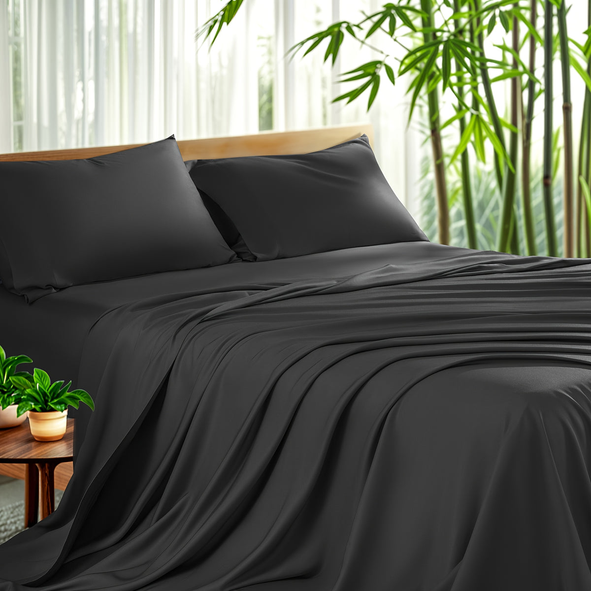 4pcs Cooling Bamboo Sheet Set, All-Season Comfort, 16" Deep Pocket, Wrinkle & Shrink Resistant, Y Soft Hotel Quality Bedding, Includes Fitted Sheet, Flat Sheet & 2 Pillowcases, Luxury Gift Box Packaging