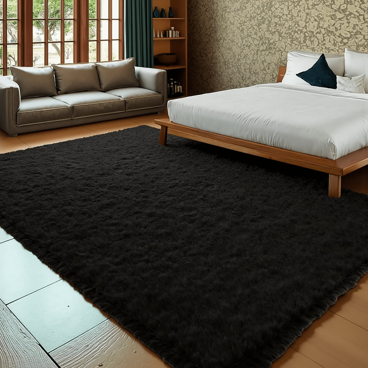 High-Pile Area Rug, 1.6-Inch Soft Fluffy Machine Washable Polyester Carpet with Non-Slip Backing in Five Colors for Living Room and Bedroom Decor