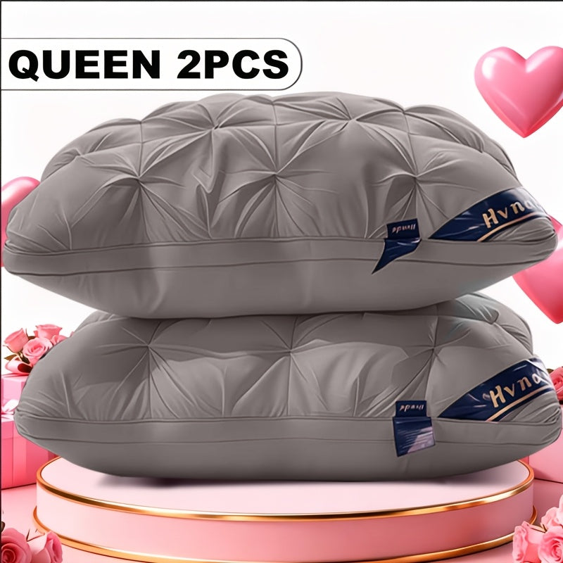 2 Luxury Hotel-quality Pillows, Queen/King Size, with High-resilience Plush Pillow Cores and Hypoallergenic Polyester Fabric. Soft and Comfortable, They Promote Deep Sleep and Are Suitable for Both Side and Back Sleepers. Cool and Breathable