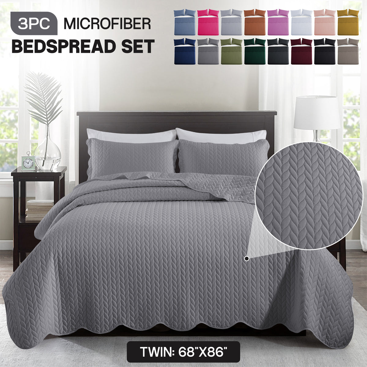 3pcs Bedspread Set Bedspreads with free Pillow Shams - Leaf Pattern Soft & Breathable Bedspread Lightweight Microfiber Bedspread - Modern Style Floral Pattern Coverlet For All Seasons - Christmas Gifts For Family And Friends (1 Bedspread, 1 Or 2 Pillow Sh
