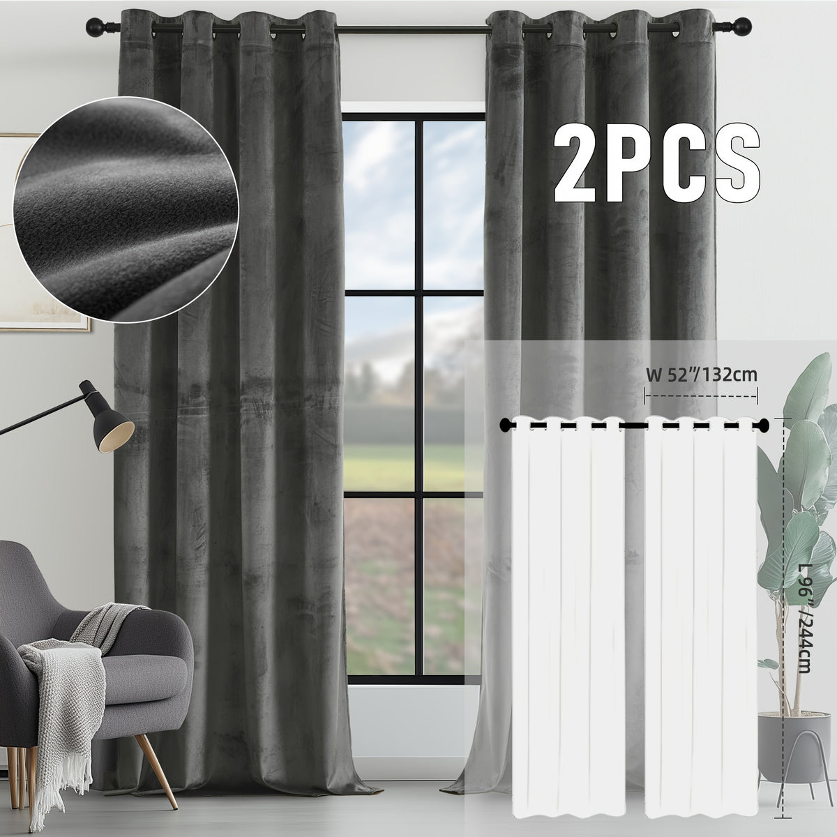 2pcs Velvet Room Darkening Curtains | Vintage Soundproof and Thermal Insulated, Elegant Soft Velvet Grommet Top Curtains for Living Room and Bedroom, Unlined, Solid Color, Fashionable Valentine'S Day Décor