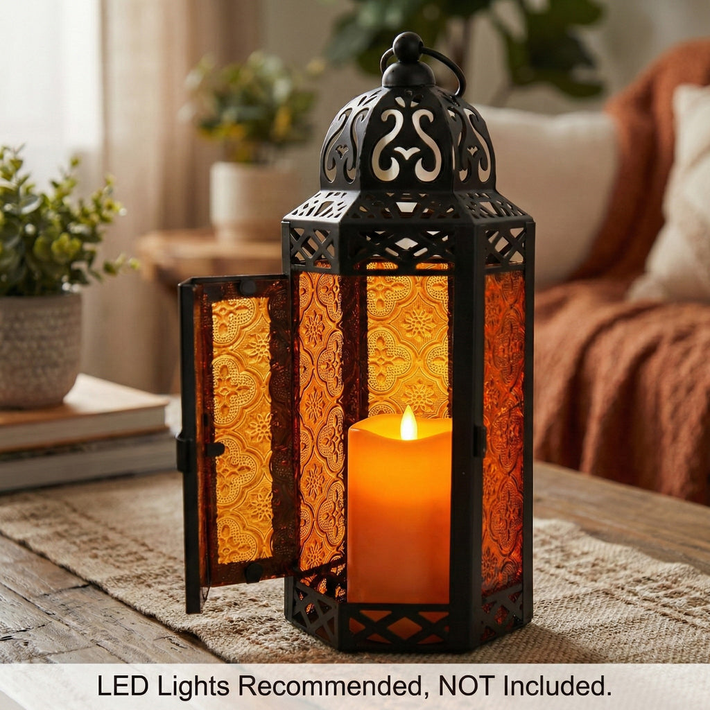 Decorative Moroccan Candle Lantern Holder, Medium, 10.5" Tall