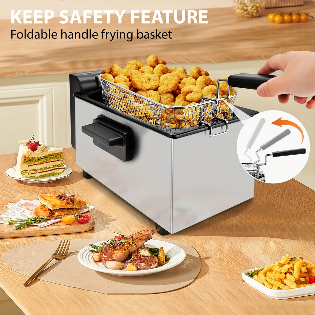 SUSTEAS Household Deep Fryer, Large Capacity Oil Fryer with 5 Sizes, Adjustable Temperature Control, Easy-to-Clean Pot, Made Of Stainless Steel, Local Warehouse, Compact And Durable Design, Stylish Cooking Appliance & Essential Kitchen Tool.