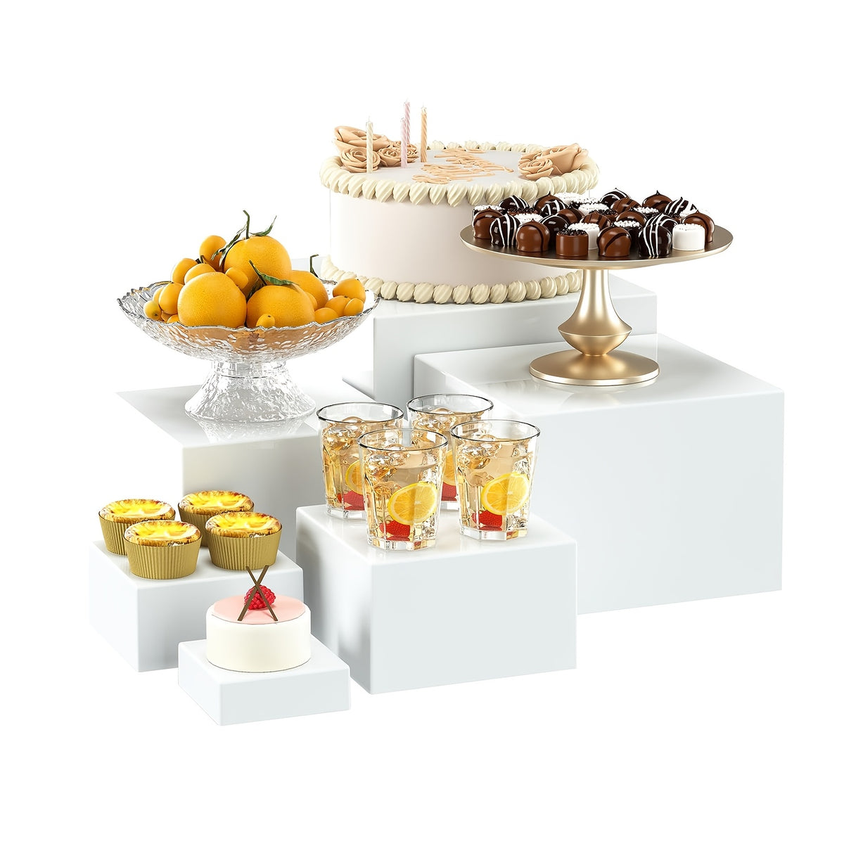 6pcs Buffet Risers, Large Food Risers for Buffet Table, Display Stand Shelf for Party, Catering, Jewelry & Collectibles, White Acrylic Nesting Boxes for Food Display (10" 9" 8" 7" 6" 5"), Gift for Valentine's Day, Birthdays, Weddings, Thanksgiving