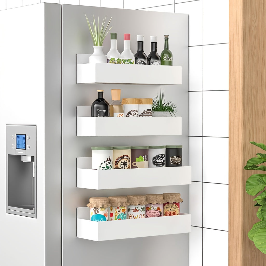 2/4 Movable Metal Refrigerator Magnetic Storage Rack, Multi-purpose Kitchen Bathroom Storage Box, Space-saving Multi-functional Organizer, Simple Appearance.