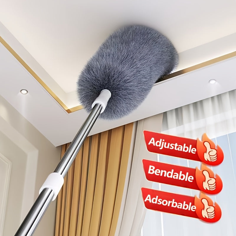 Adjustable & Bendable Microfiber Duster Mop - Washable, Reusable Cleaning Tool For High Ceilings, Furniture, And Cars, 3 Red Thumbs-Up Symbols Of Approval