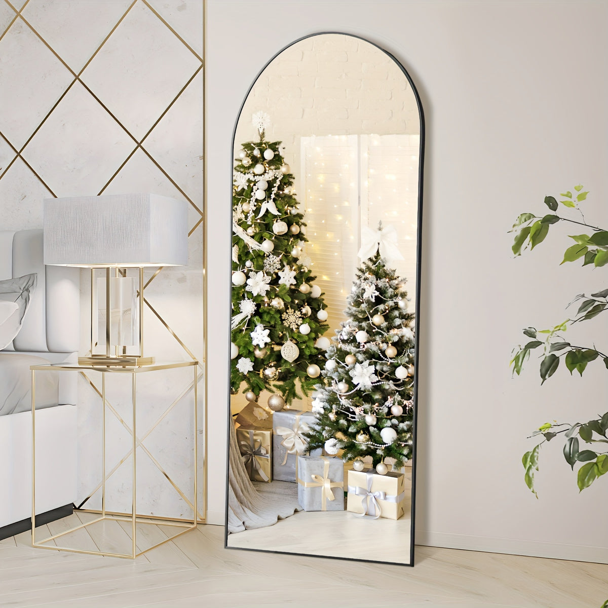 Arched/Rect Full Length Mirror, Full Body Mirror with Stand, Freestanding, Hanging or Leaning for Wall, Steel Alloy Thin Frame Floor Standing for Hotels and Bathrooms