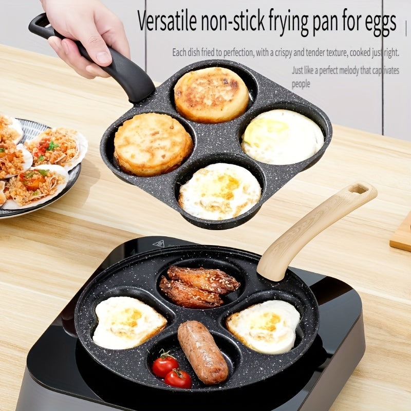 4-In-1 Cast Iron Omelette Pan, Non-Stick Single Handle Frying Pan, Dishwasher Safe, Compatible with Electric Stove, Kitchen Gadgets for Pancakes, Omelettes, Etc