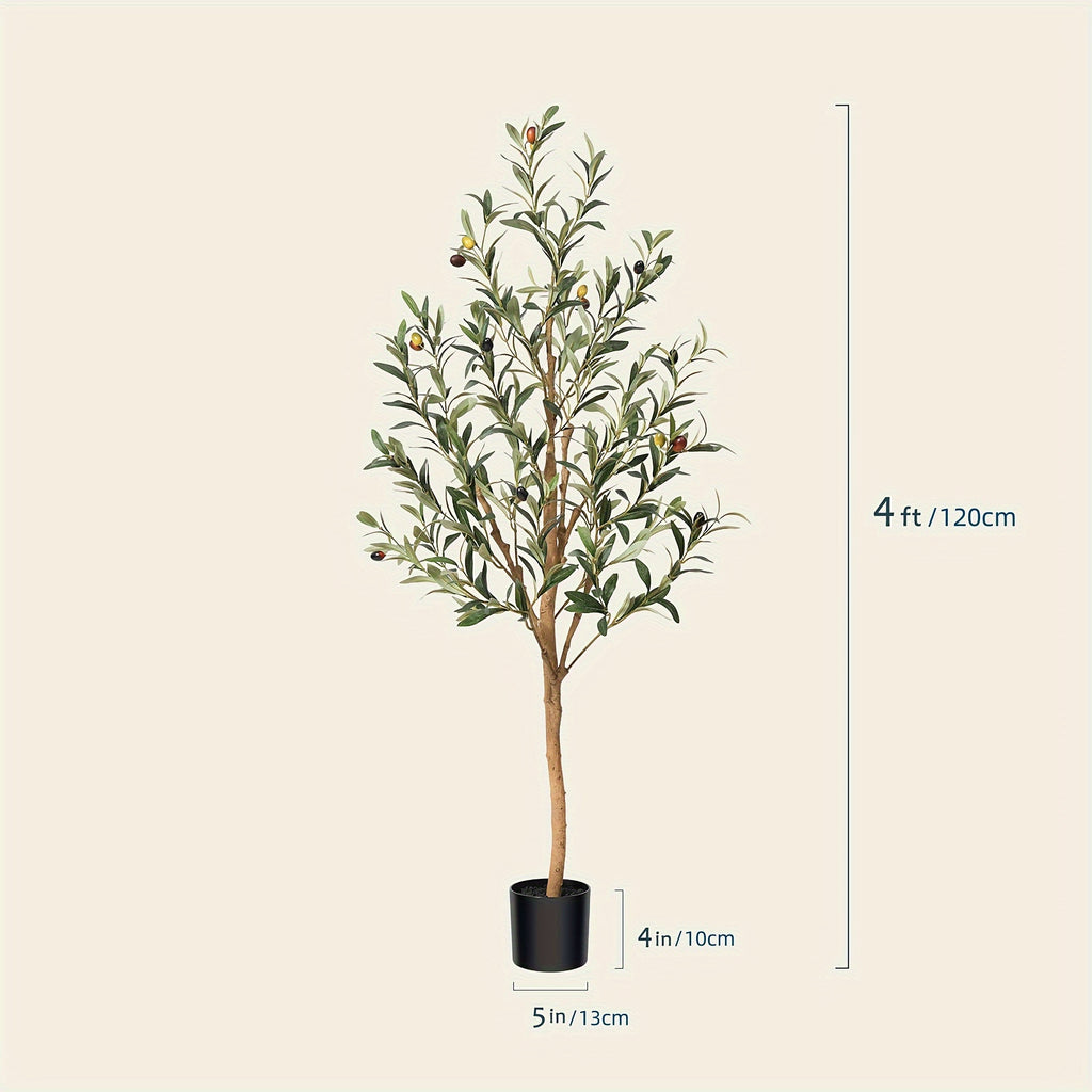 Artificial Olive Tree - Potted Faux Silk Plant with Natural Wood Trunk And Lifelike Fruits - Perfect for Home, Office, Outdoor And Holiday Decor