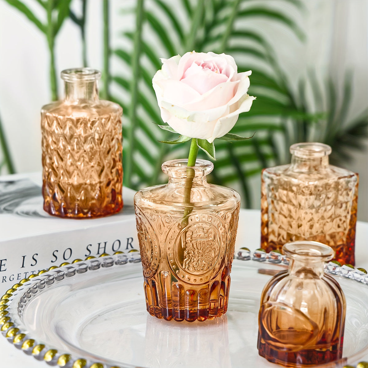 36 Amber Glass Bud Vase Set, Multiple Sizes, Small Vases For Flowers, Vases For Centerpieces Mini Flower Vases In Bulk For Rustic Wedding Decorations Vintage Look Home Table Decor, For Halloween And Christmas