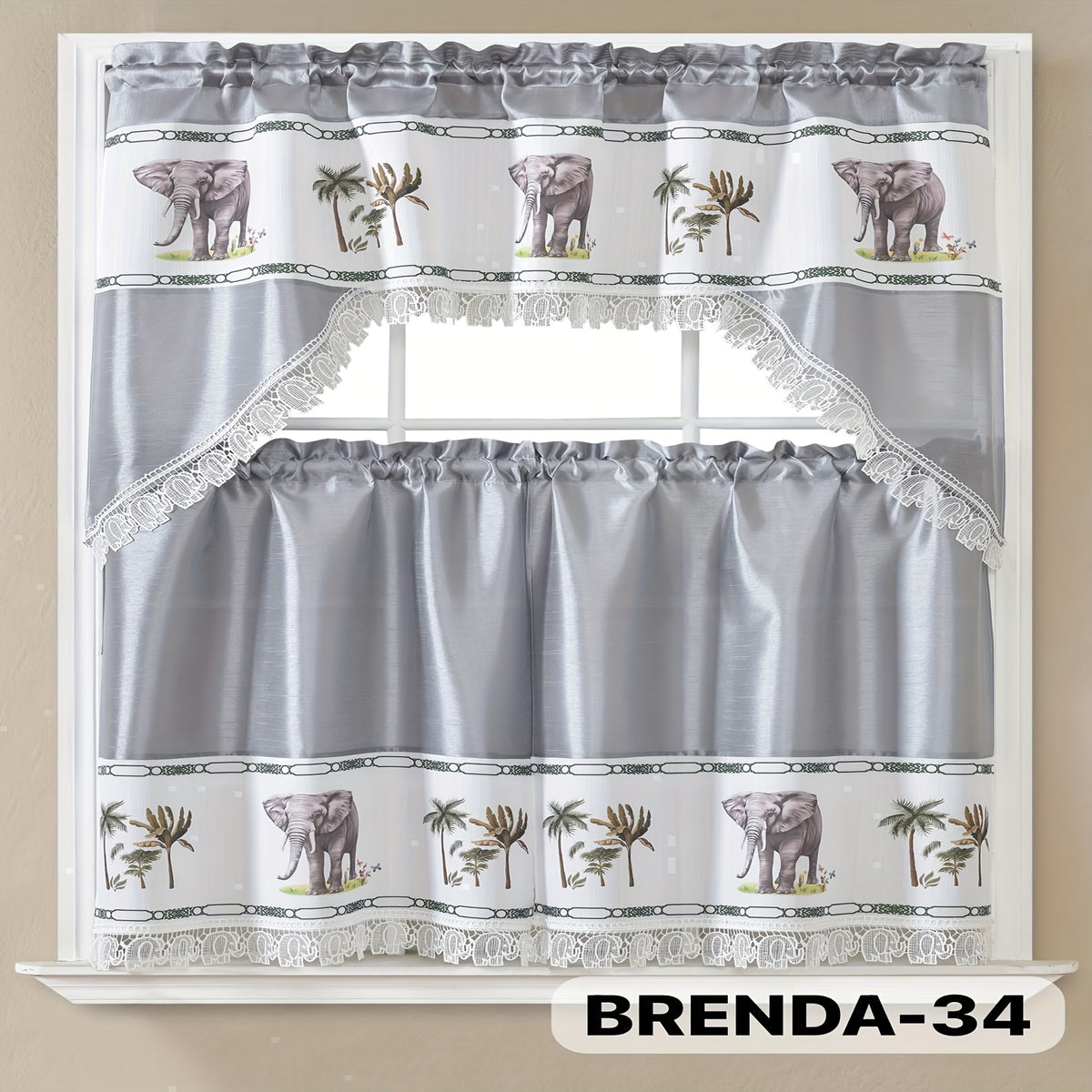 3pcs Bamboo Embroidered Kitchen Curtain Set, Floral Embroidery, Lightweight and Soft, Easy Care, Machine Washable, Satin Fabric, Embroidered