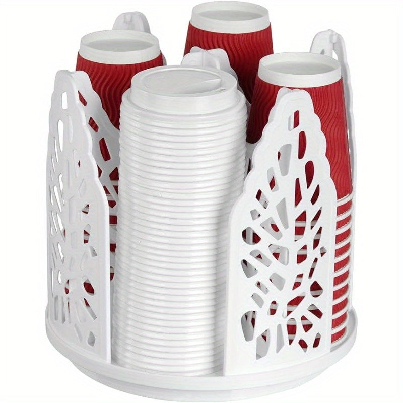 Rotating Paper Cup Holder with 4 Compartments, Disposable Coffee Cup Dispenser, Storage Box, Detachable Plastic Cup And Lid Organizer, Suitable for Countertops, Kitchens, Coffee Stations, And Bathrooms