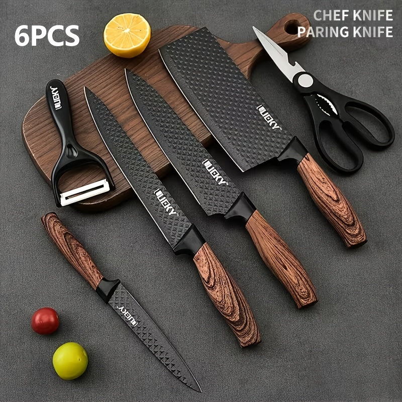 Professional 6/7/8 Kitchen Knife Set, Chef's Knife, Slicing Knife, Scraper And Scissors, High Carbon Stainless Steel Super Sharp, with Anti-stick Ergonomic Wooden Handle, Chef's Knife Set, Suitable for Family Travel, Gift Box Set