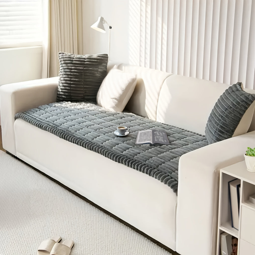 1pc Modern Corduroy Soft Couch Cover Washable, Non Slip Durable Plush Sofa Covers for 2/3/4 Cushion Couch Sofa L Sharped Sofa Slipcover, Thickened Cozy Furniture Protector Bedside Mat, Warm Sitting Pad for Any Seasons, Christmas Home Decor