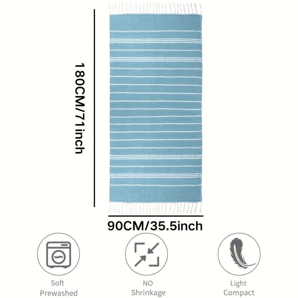 1pc Classic Series Durable And Shrink-Resistant Turkish Striped Beach Towel, Lightweight And Quick-Drying, Oversized at 90X180Cm/35. 5X71Inch, Suitable for Pools, Travel, And Outdoor Use, Soft And Sand-Resistant, Available in Various Colors