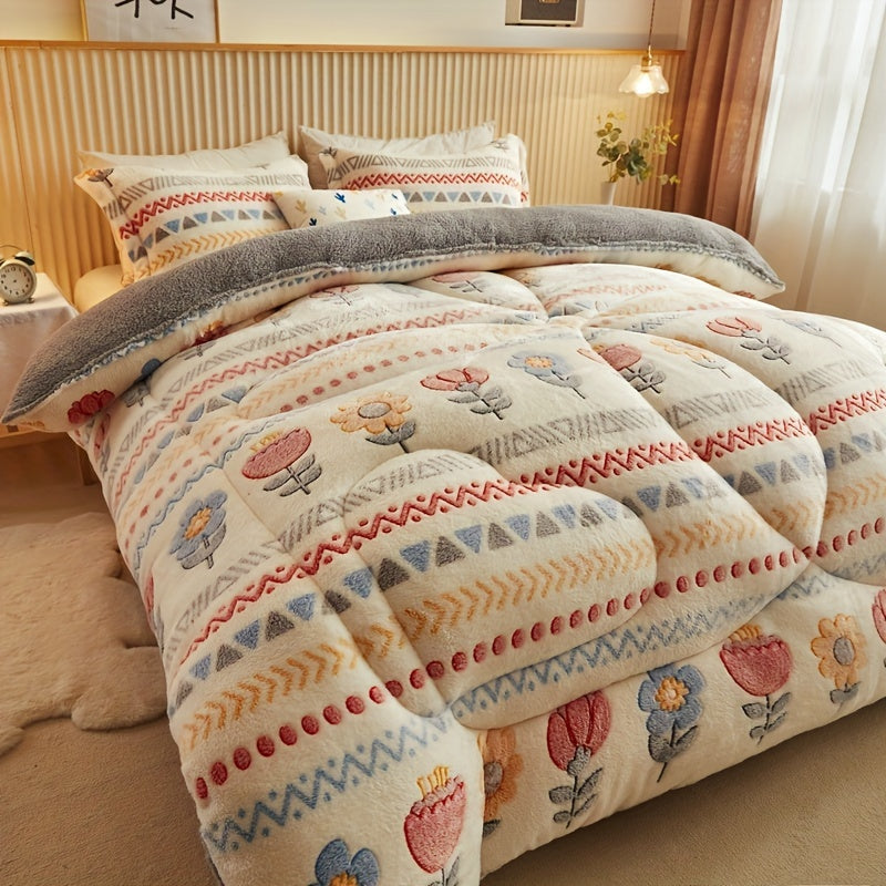 1pc Bohemian Style Thick Winter Comforter - Soft, Warm Snowflake with Vibrant Floral & Geometric Patterns, Machine Washable, Perfect for Bedroom or Hotel Rooms, Hotel Room Essentials | Vibrant Bedspread | Machine Washable Quilt