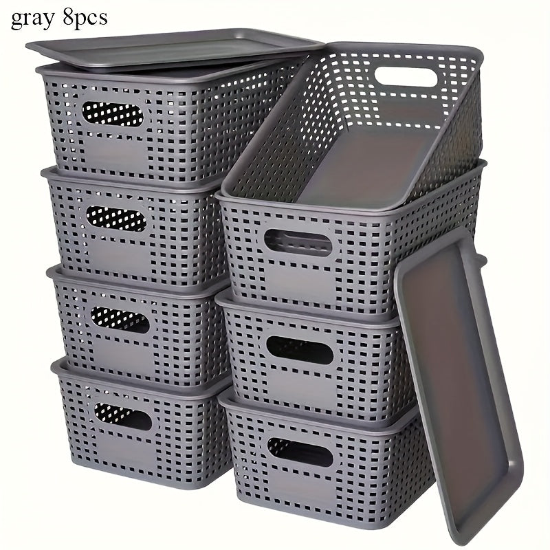 8pcs Plastic Storage Basket Set with Lids, Elegant And Spacious - Suitable for Desktop Organization, Document Storage, Storage, Home Organization - Multi-Functional Shelf Baskets