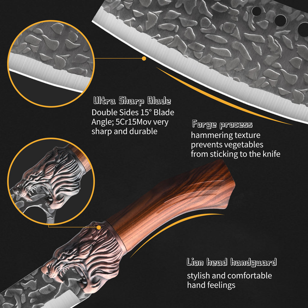 7pcs Chef Knife Set, Hand Forged Damascus Style Blade with Brown Wood Handle, V-shaped Sharp Blade, Suitable for Meat, Fish, Vegetables, Fruits, Professional Kitchen Knives, Suitable for Home Chefs And Chefs (ideal Gift) - Ergonomic Grip