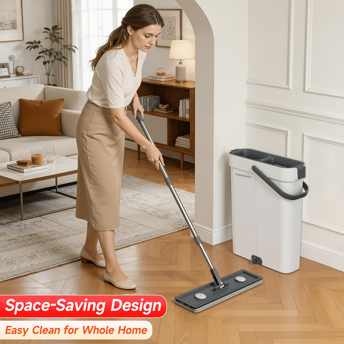 Microfiber Flat Mop and Bucket Set with Wringer, Slim Storage Bucket and Swivel Head with 2 or 4 Washable Pads for Floor and Window Cleaning