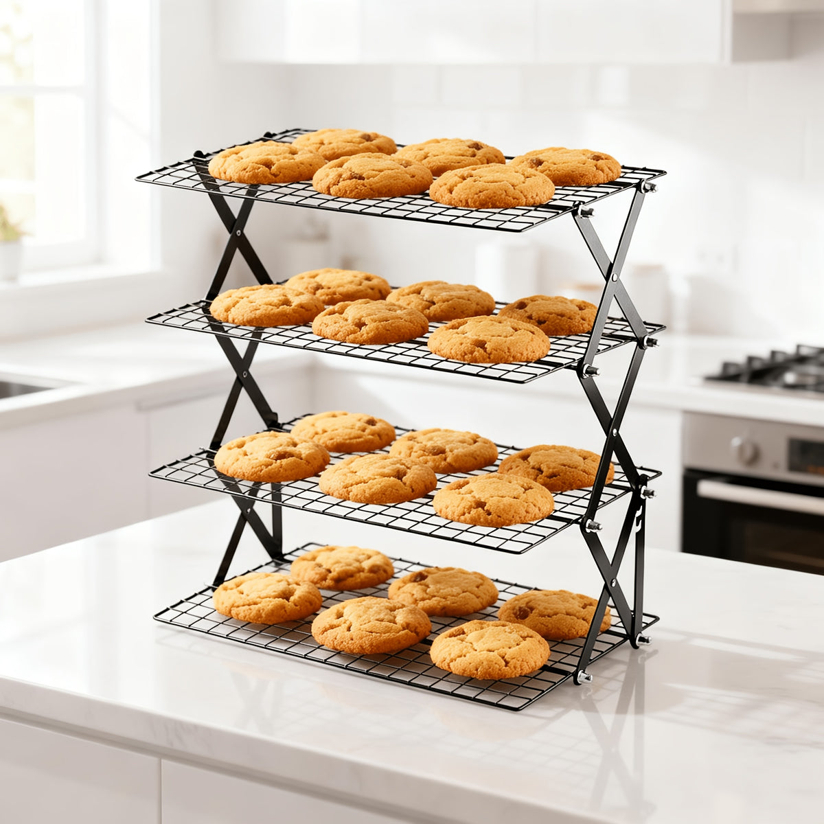 Foldable Cookie Cooling Rack, Stackable Multi-Level Baking Display with 3 Piece, 4 Layer and 5 Piece Options for Cakes, Cookies and Kitchen Counter Prep