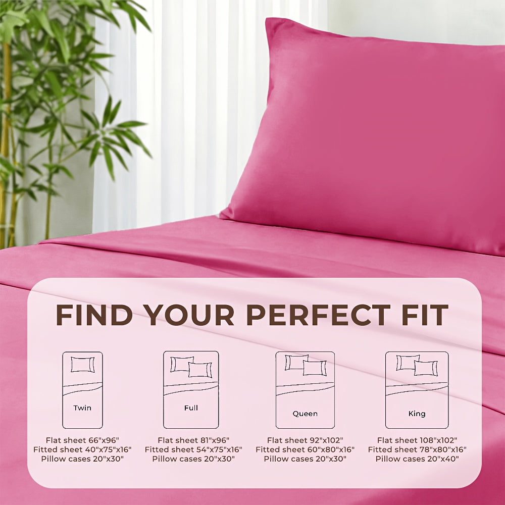 4pcs Hotel Luxury Bed Sheet & Pillowcase Set - Ultra Soft Rayon Derived From Bamboo, Wrinkle Fade & Stain Resistant, 14" Deep Pocket, Easy Care Bedding for Bedroom & Kids Room Decor
