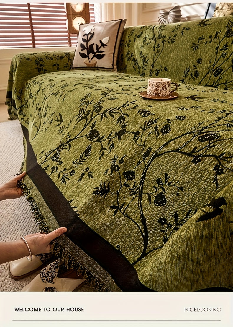 Chenille Thickened Sofa Throw for Flowers And Plants Pattern, Suitable for Living Room And Office Decor, Pet-safe, All-season Use, And Durable, Non-slip.