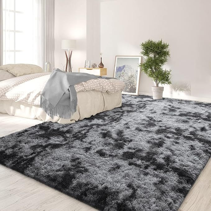 6x9 Shag Area Rug, Soft Fluffy Indoor Floor Carpet in Gray, Coffee, Black and Tie-Dye Gray Options for Living Room, Bedroom and Dorm Decor