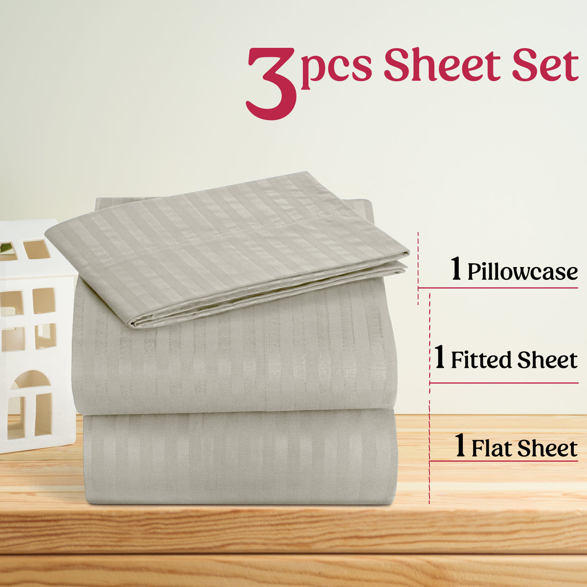 Lux Decor 4/3 Pieces Striped Bed Sheets Set - Hotel Luxury Sheets, Deep Pocket Up to 16 Inches, Extra Soft, Breathable Cooling Sheet & Pillowcases, Easy To Fit, Wrinkle Free, Fade & Stain Resistant Bedding Set