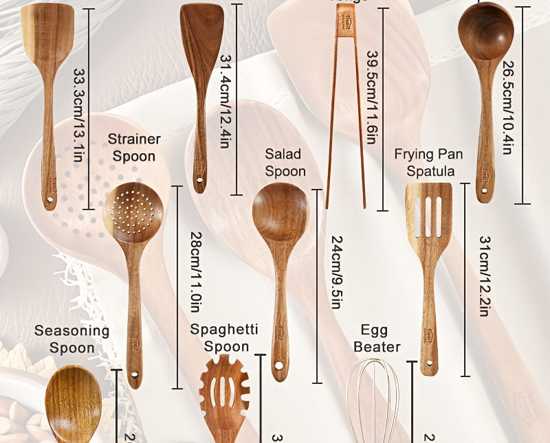 3/5/7Pcs Premium Wooden Kitchen Utensils Kit -Ergonomic Handles Natural Wooden Spoons Spurtle Ladle and Wok Spatulas Heavy-Duty Wooden Utility Set for Non-Stick Pans Heat Resistant Easy to Clean and Durable Kitchen Essentials Cookware Accessories