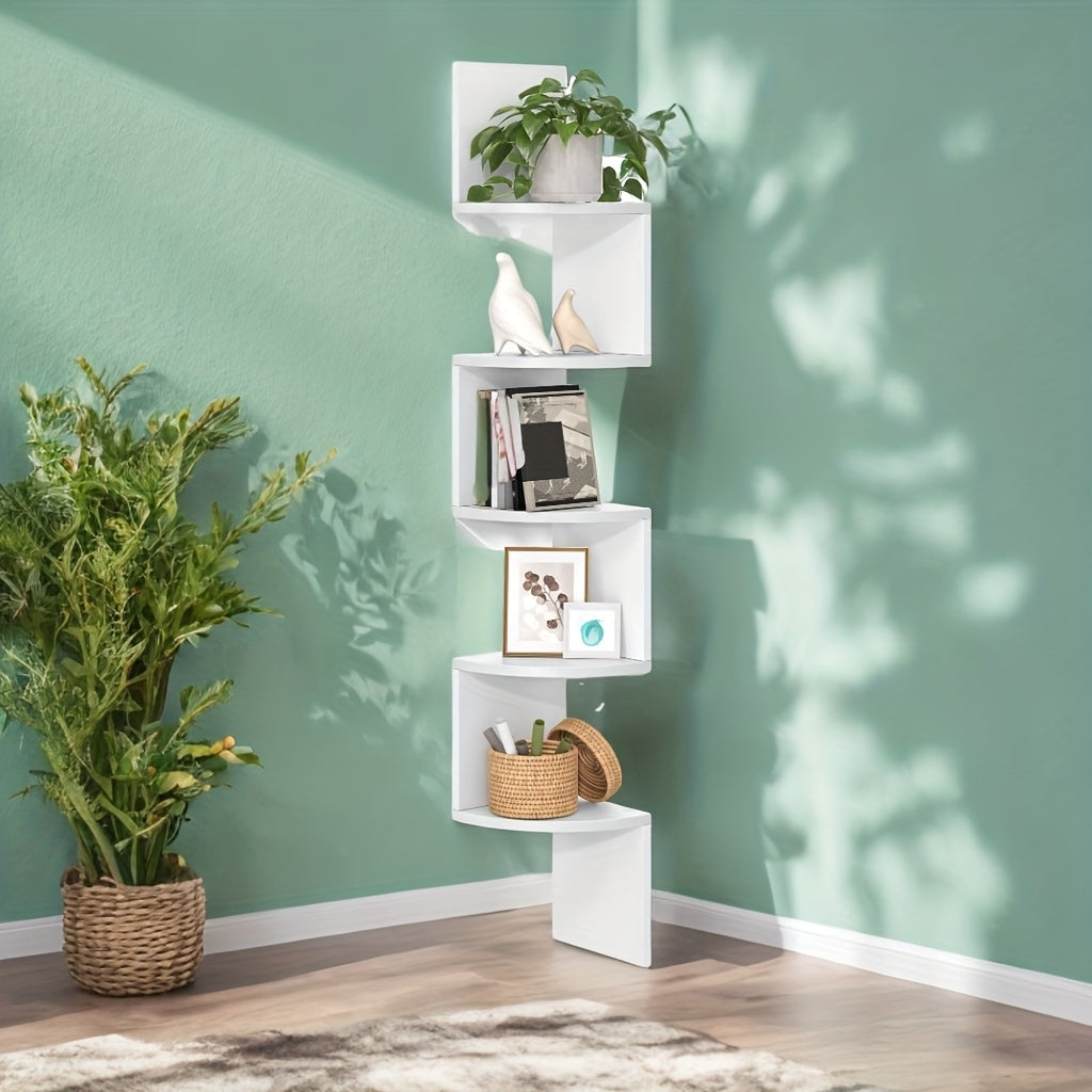 5-Tier Corner Floating Shelf Wall Mount - Space Saving Storage Rack for Bedroom, Living Room, Radial Display Organizer Easy Install (7.48*7.48*49.21inch), Wall Shelves for Display, Shelf for Living Room, Wall Shelves