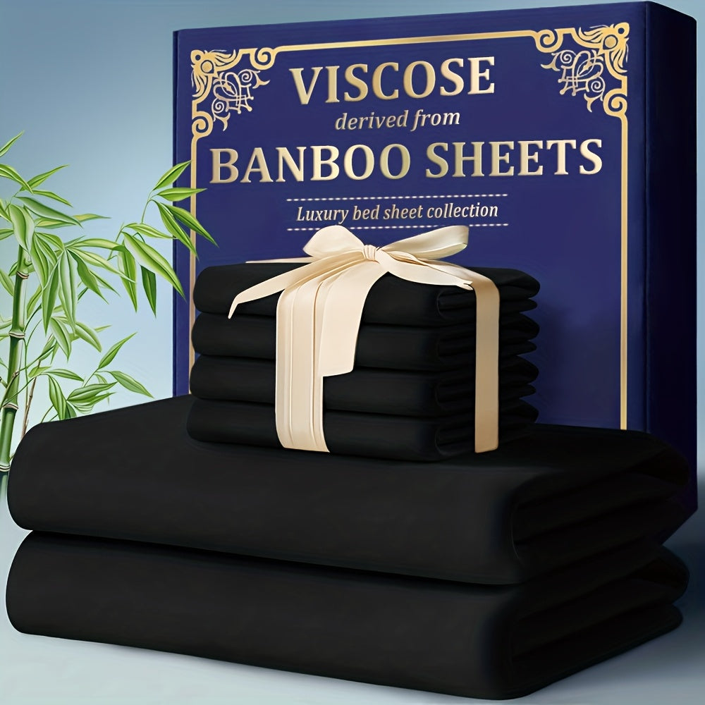 3/4pcs Bamboo Cooling Bed Sheet Set - 2300 TC Ultra Soft & Breathable, Shrink-Resistant, Smooth & Comfortable For All Season | Deep Pocket Fitted Sheet, Flat Sheet, Pillowcases | Room Decor, Random Color