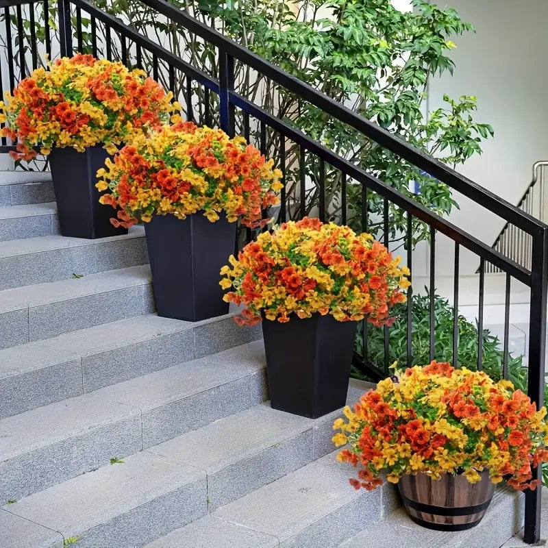 Artificial Chrysanthemum Bouquets, 8-Piece Mixed Autumn Flower Set with Orange-Inspired Fall Styling for Home, Porch, Garden and Wedding Decor