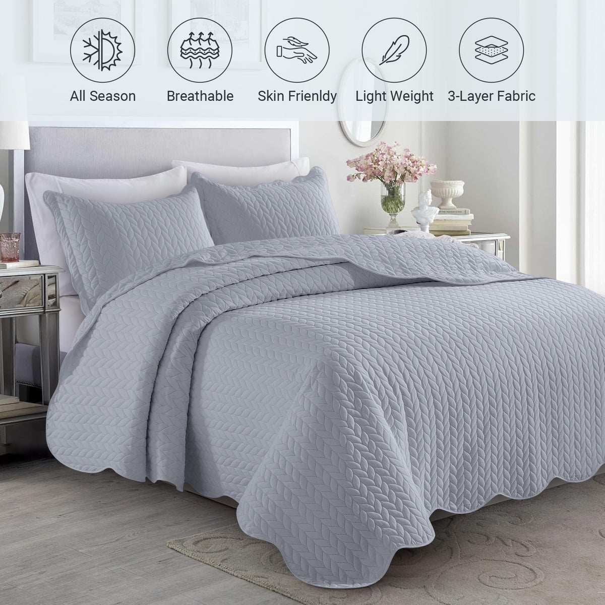 Lightweight Quilted Bedspread – Soft and Breathable Quilt Set, All Season Microfiber Bedding, Modern Style Soft Bedding Set, Twin, Full / Queen, King Sizes, Machine Washable Halloween Christmas
