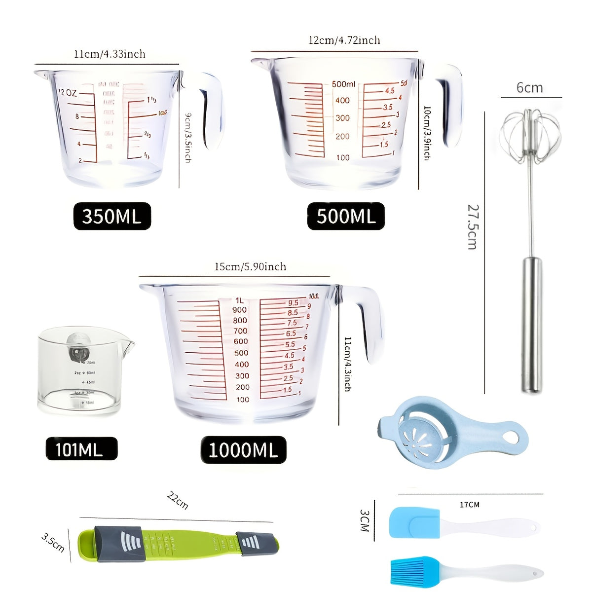 4/9pcs Glass Measuring Cup Set, Including Tempered Glass Liquid Measuring Cups And 100ml Coffee Cups, Essential Kitchen Tools Glass Measuring Cups