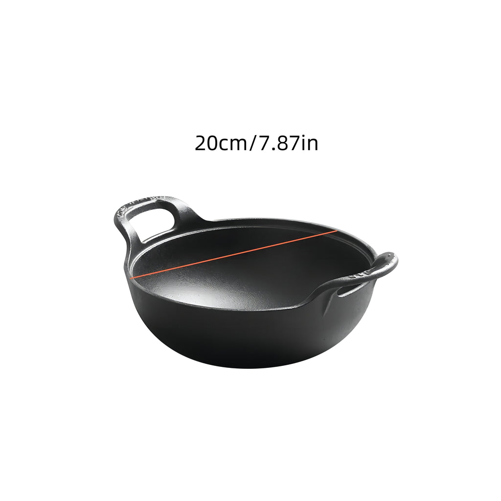5 Sizes Cast Iron Wok, 7.87/ 9.84/ 10.62/ 11.81/ 12.59in Heavy-Duty Cast Iron Skillet, Traditional Uncoated Deep Stir-Fry Pan, Multi-functional Kitchen Cookware, Durable Cooking Pot with Dual Handles, Grilling Steaks & Baking, Ideal for Home, Outdoor