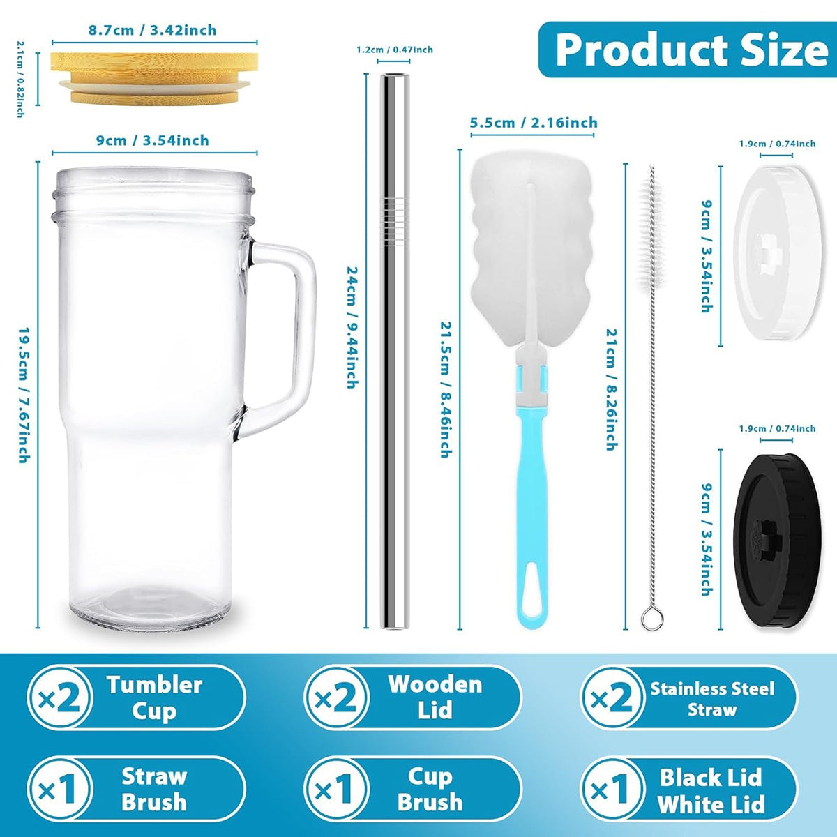 2/4pcs Tumblers with Lid And Straw - 24oz, with Bamboo Lid And Straw, Travel & Away Cups, Mason Glass Cup Drinkware Set, Free Sealed Silicone Lid & Straw Cleaning Brush!