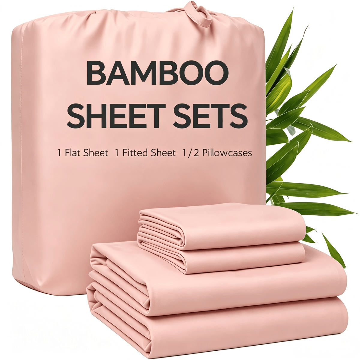 3/4pcs Bamboo Bed Sheet Set with Pillowcases, 16" Deep Pockets Soft Breathable Fitted Sheet, Queen King Size Bed Sheets, Bedroom Home Decor Bedding for Daily Use