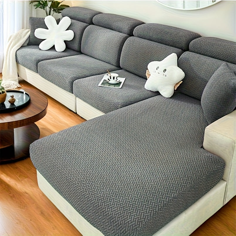 1pc of Wear-Resistant And Non-Slip Sofa Cover, Elastic Stretch L-Shaped Furniture Protector, Suitable for 3/2/1/4 Seat And Sectional Sofas, Made of Polyester Jacquard Fabric, Machine Washable, Ideal for Living Room, Bedroom