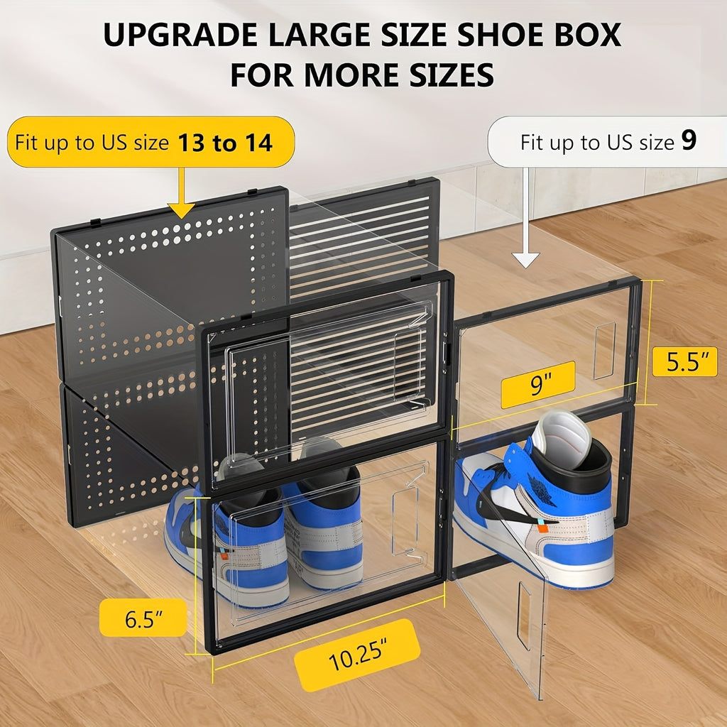 12 Pack XX Large Shoe Organizer Storage Boxes for Closet, Modular Space Saving Shoe Boxes Clear Plastic Stackable Sneaker Containers Display Case with Lids, Black02
