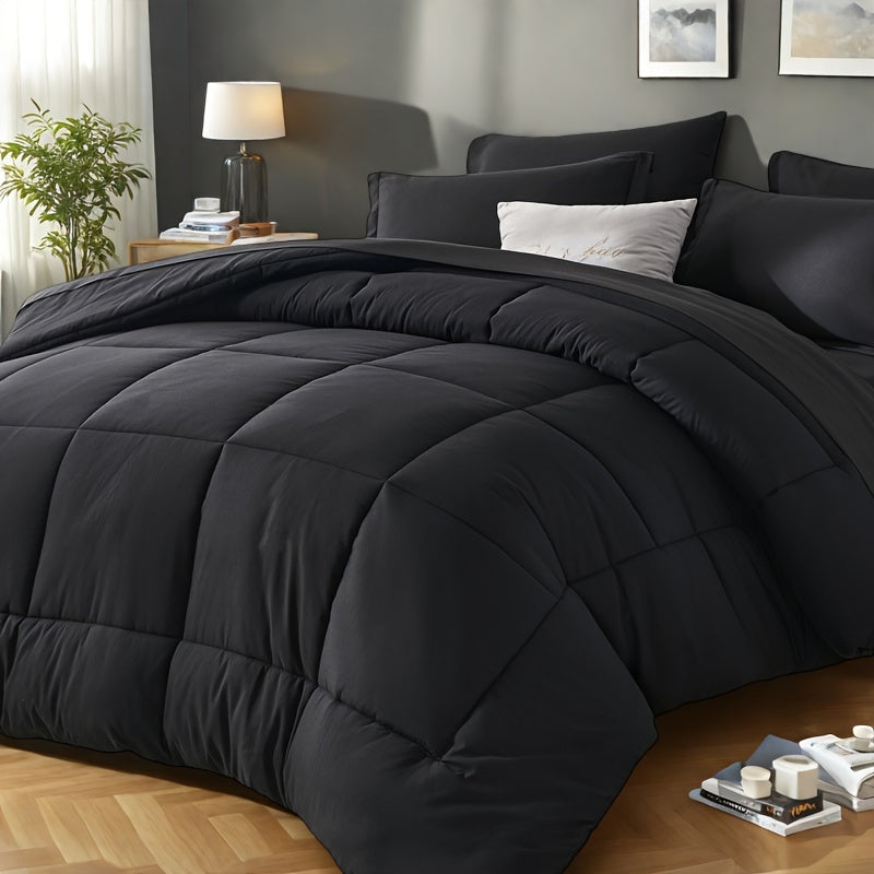 5/7pcs Luxurious Checkered Comforter Sets Queen-Breathable Comforter-Ultra-Soft Fluffy Fiber Filling, Warmth For All Seasons-Bed In A Bag With Comforter, Flat Sheet, Fitted Sheet, Pillowcases, And Pillowshams, Thick Comforter Set, Family Gift Set