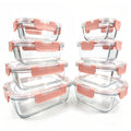 Airtight Glass Food Storage Containers, 16-Piece Set of 8 Containers and 8 Lids in Pink, Green or Black for Meal Prep, Work Lunches and Picnic Snacks