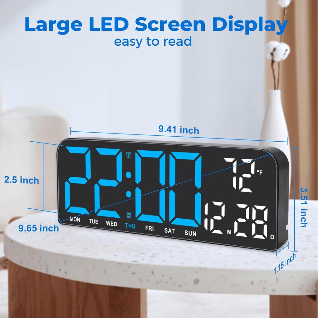 14.6"/9.5" LED Digital Alarm Clock - Large Display Desk & Wall Clock with Date, Week, Temp, Auto Brightness Dimmer, Remote Controll, Modern Clock for Home & Office Decor, Great Father's Day Gift for Dad, Seniors & Elderly